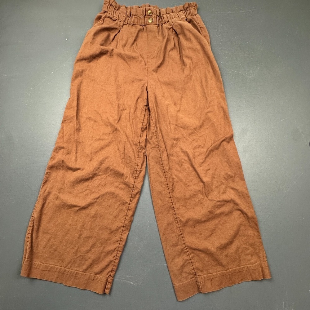 Lucky Brand Wide Leg Pants Women's Small Brown High Waist Elastic Lightweight